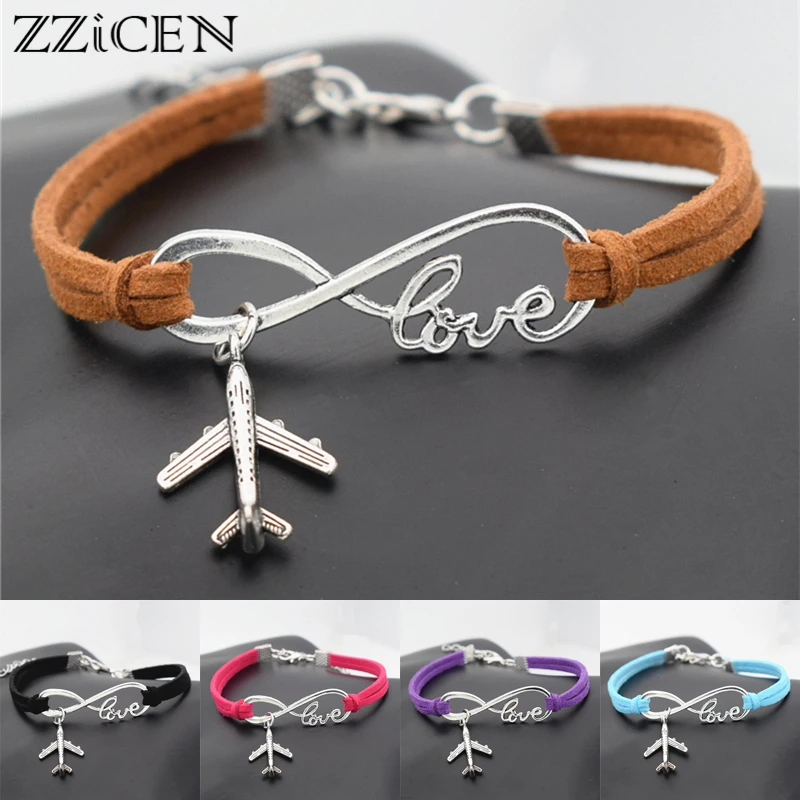 

New Personality Aircraft Men's Gift Women's Casual Antique Plane Charms Airplane Pendants Infinity Love Leather Bracelets
