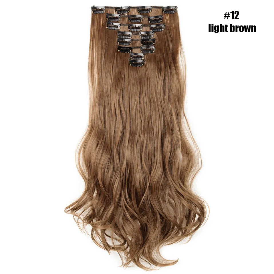 light brown SNOILITE 1" 18 зажимы 8 шт./компл. волнистые натуральные волосы на заколках для наращивания, волосы на заколках Длинные Синтетические волосы, парик, заколки, заколки для волос, трессы для Для женщин чёрный; коричневый - Цвет: light brown