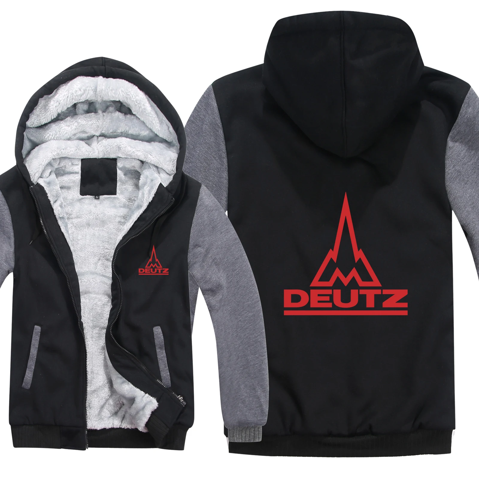 Зимние мужские толстовки с капюшоном Deutz Fahr, пальто на молнии, флисовая утепленная толстовка Deutz Fahr, пуловер с трактором