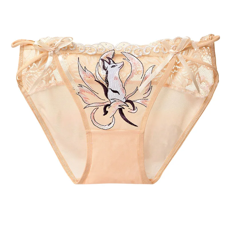 2019 сексуальные женские трусики с вышивкой лисы кружевные прозрачные бантом и
