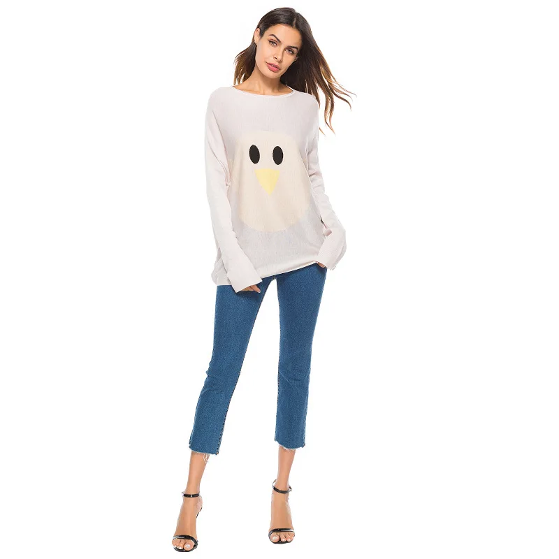 Новый стиль свитера Мода 2018 женский свободный вязаный пуловер с вышивкой Большие