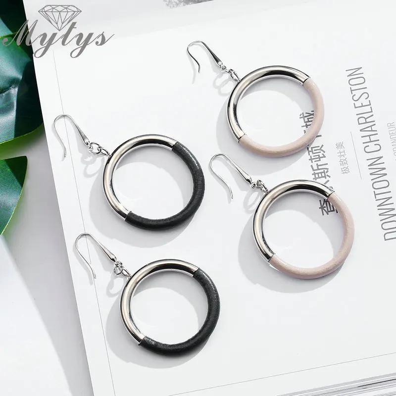 Серьги Mytys круглые серьги из кожи и металла 2 цвета модный бренд оригинальный