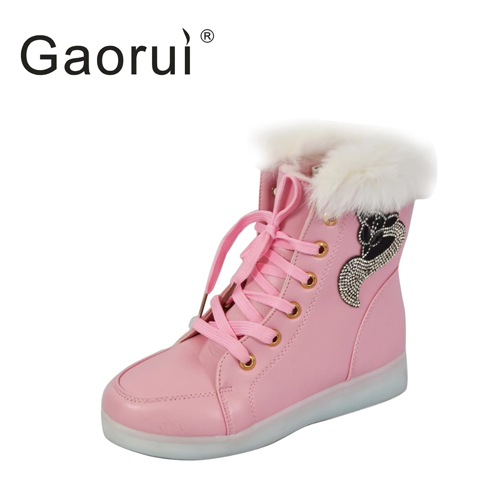 Новинка 2018 светящиеся туфли женские высокие кроличьи меховые стеганые сапоги с