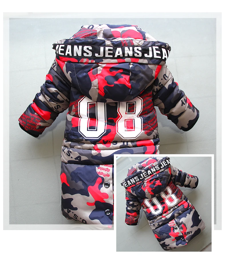 BibiCola 2018 winter children warm coats sport style boys jackets long camuffamento hooded outerwear for kids down parkas |