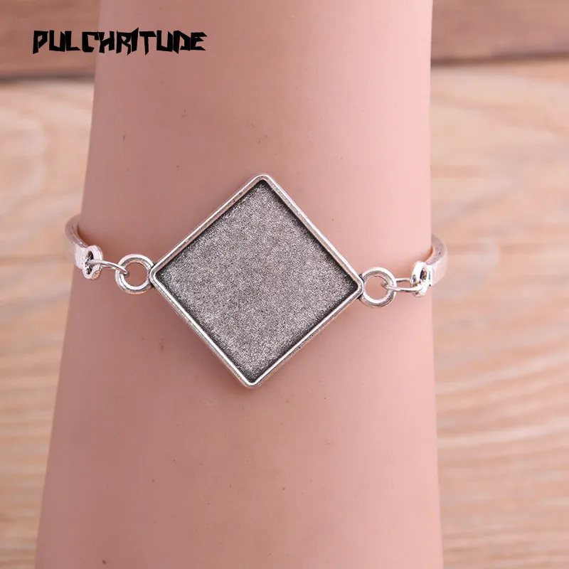 Пустые Настройки браслета из цинкового сплава 1 шт. два цвета 20 мм квадраты