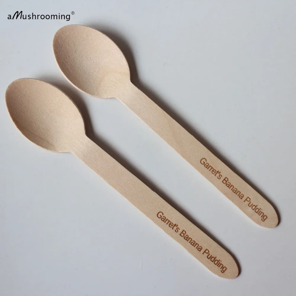 50 Biodegradable Engraved Banana Pudding Spoons Personalized 16cm Engagement Bridesmaid Proposal Buffet Table Wood | Дом и сад
