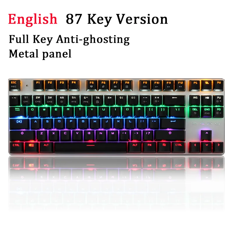 Black English 87 Key Metoo ZERO игровая механическая клавиатура испанский/русский/французский/английский Многоязычная поддержка с подсветкой Anti-Ghosting - Цвет: Black English 87 Key
