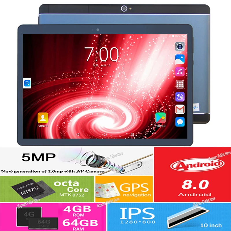 Play Store/Youtube/Skype 10 дюймов Android 8 0 Восьмиядерный планшетный ПК MT8752 4 Гб ОЗУ 64 ПЗУ 3G/4G LTE
