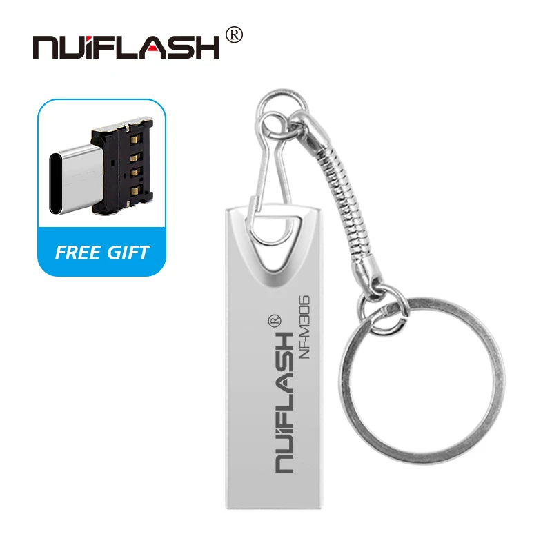 Nuiflash USB флеш-накопитель 128 Гб 64 ГБ 32 ГБ Флешка флеш-накопитель usb флешка 16 ГБ 8 ГБ 4 ГБ карта памяти металлическая ручка-накопитель бесплатный подарок - Цвет: silver-type c