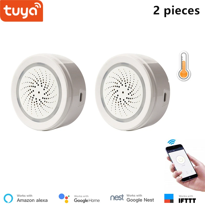 2 piece Tuya Умный дом Охранная WiFi сирена сигнализация с датчиком температуры и влажности приложение дистанционное управление Alexa Google Home Совместимость - Комплект: 2 piece