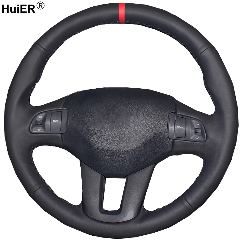 

HuiER Hand Sew Car Steering Wheel Cover Red Marker For Kia Sportage Sportage 3 2011-2014 Kia Ceed 2010 Breathable Car Protector