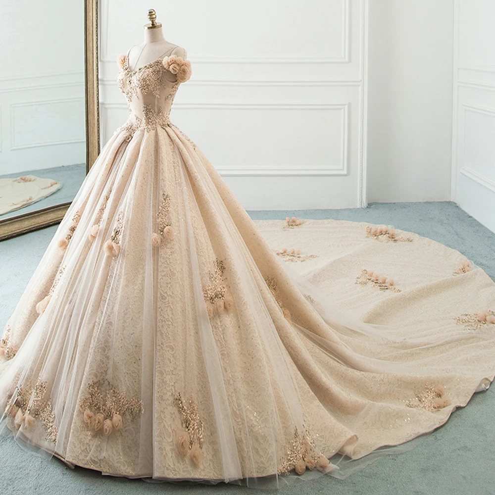 Vestido de Noiva/Новое поступление Бальное платье из фатина цвета шампанского Свадебные