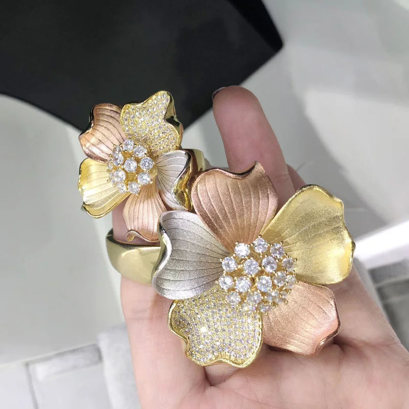 

Dazz Luxury Large Flower Bangle Ring Sets Fashion Jewelry Set For African Bride Women's Wedding Engagement Hand Accessories 2019