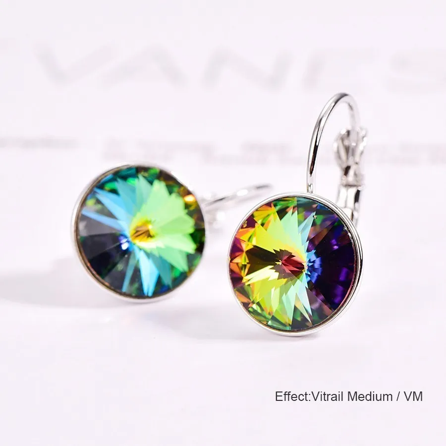 CRYSTAL-VM Серьги-гвоздики с кристаллами Swarovski, новые модные круглые женские серьги Bella, вечерние свадебные серьги, ювелирные изделия, подарок для мамы и женщины - Окраска металла: CRYSTAL-VM