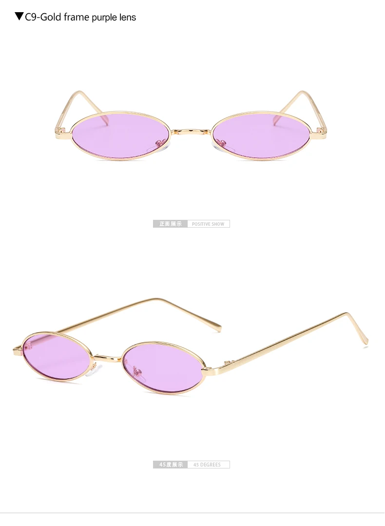gold purple Longkeader винтажные маленькие овальные солнцезащитные очки для женщин, сексуальные брендовые дизайнерские солнцезащитные очки, Ретро металлическая оправа, затемненные очки gafas de sol - Цвет линз: gold purple