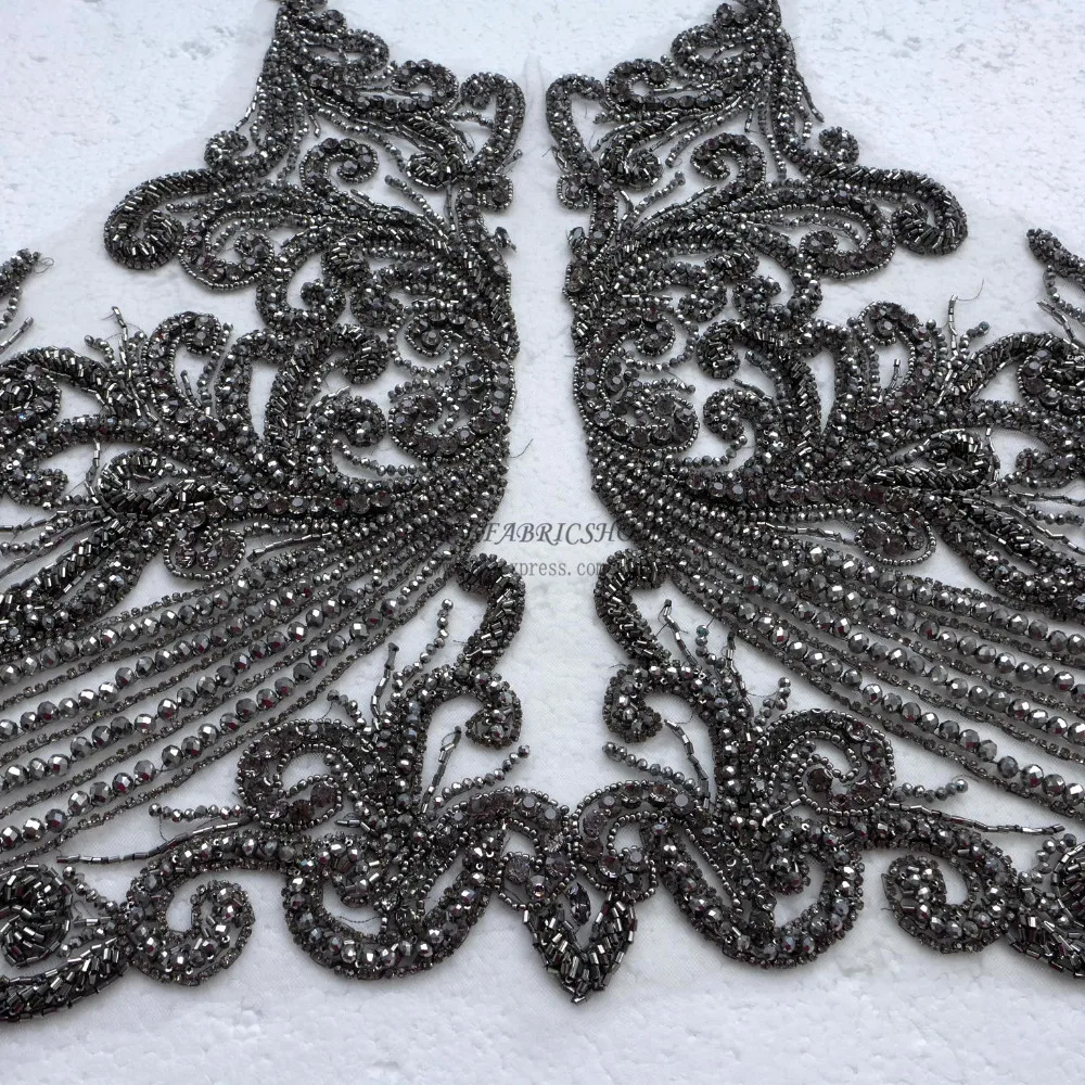 Новая тяжелая кружевная нашивка Стразы ручной работы серого/серебряного цвета La
