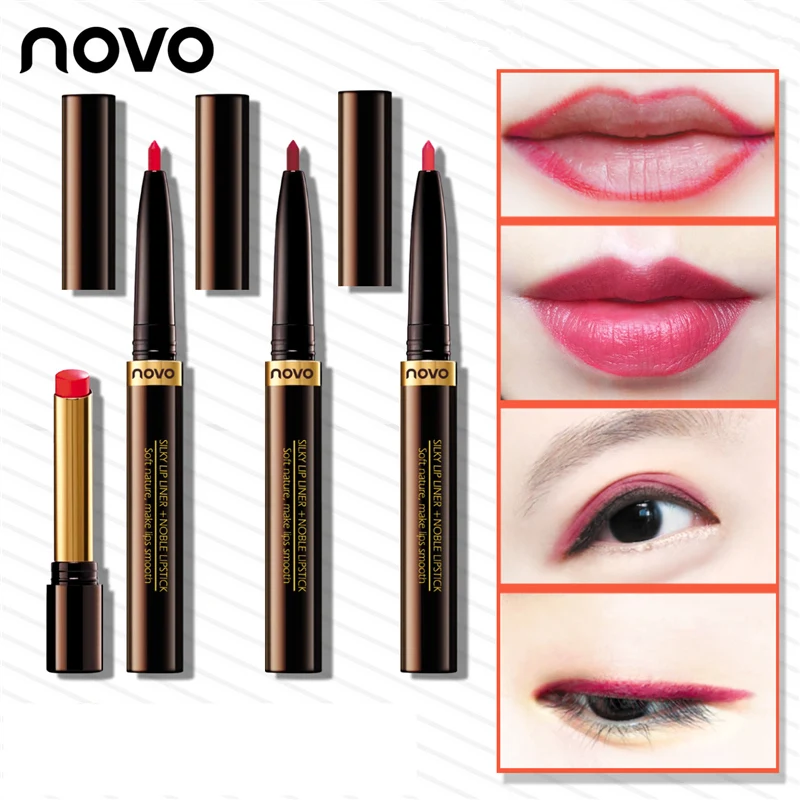 Novo 2 в 1 набор для макияжа губ: поворотная помада + карандаш для губ многофункциональная косметическая карандаш матовый лайнер на губы.
