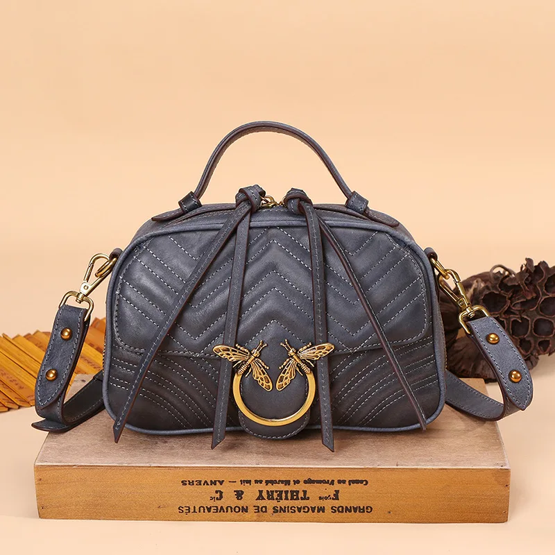 

Small Luxury Women Genuine Leather Handbags Ladies Retro Elegant Shoulder Messenger Bag Cow Leather Handmade Woman Crossbody Sac