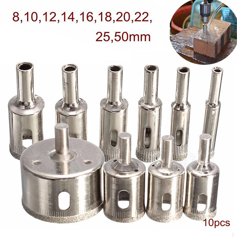 

Onnfang 10pcs Diamond Coated steppedDrill Bits Tile Marble Glass Ceramic Hole Saw Drilling Bits For Power Tools