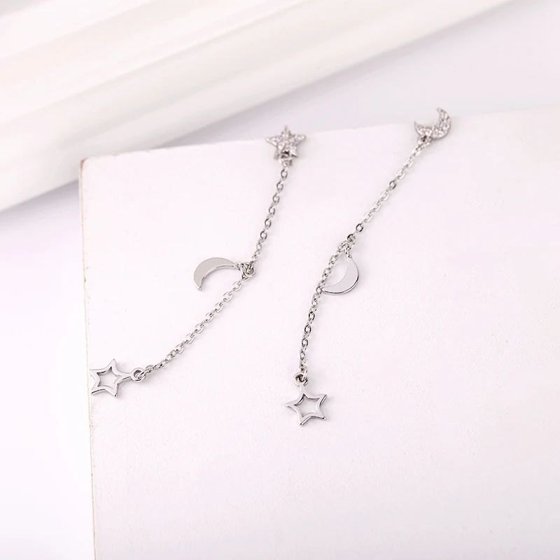 Родий цвет блестящие звезды и луна длинные роскошные серьги циркон Висячие для