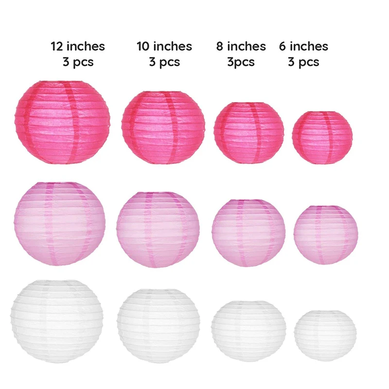 12 шт./компл. Бумага фонарики с различные размеры круглый смесь цветов Розовый