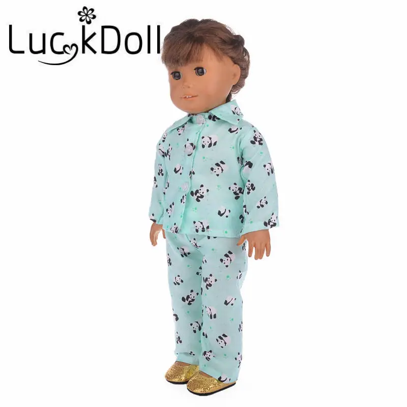Пижама LUCKDOLL с принтом панды подходит для 18-дюймовых американских кукол 43 см