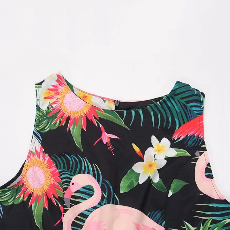 Женское винтажное платье в стиле ретро с принтом фламинго и журавлей весеннее