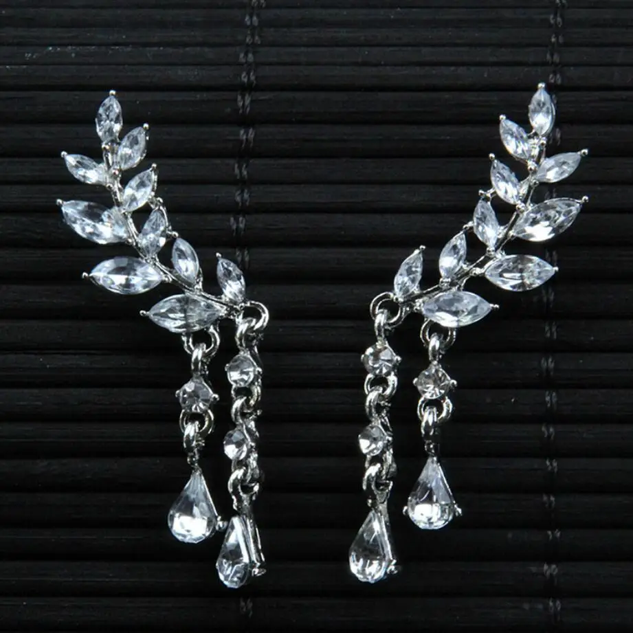 Модные листье крылья с украшением в виде кристаллов системой Dorp Длинные Висячие