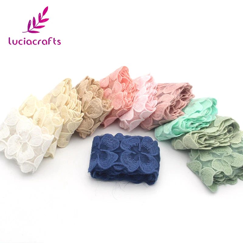 Lucia crafts 5 см Хлопок Вышитая аппликация цветок кружева ленты головной убор аксессуар для одежды Сделай Сам 1 ярд/лот N0819