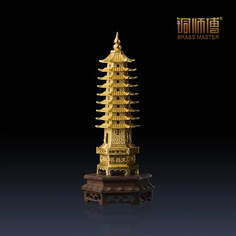 Высокое качество Золотой башня Wenchang статуя Китайский Латунь Медь исследование с