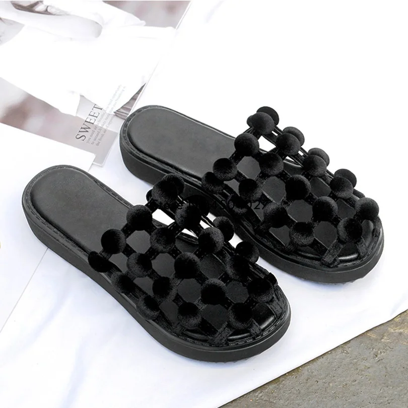 

Women's Slippers Summer Cage Casual Shoes Slip-on Studded Slipper Fashion Platform women Black Shoes