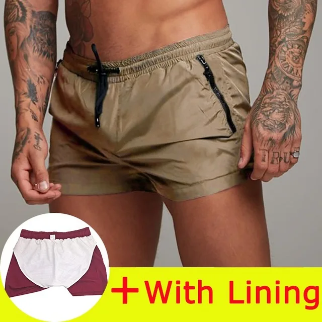 Khaki Lining Мужские плавки, мужские плавки, летние пляжные шорты, боксеры, мужские плавки, пляжные шорты, трусы - Цвет: Khaki Lining
