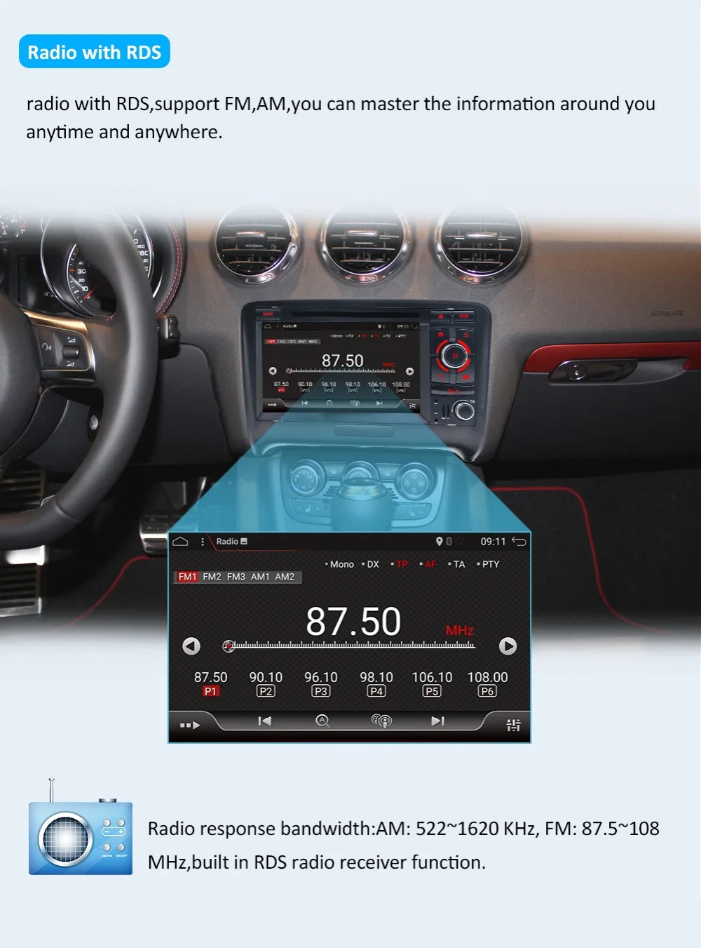 Восьмиядерный " 1024*600 2Din Android 9,0 радио gps для Audi TT MK2 8J 2006 2007 2008 2009 2010 2011 2012 автомобильный dvd-плеер gps радио