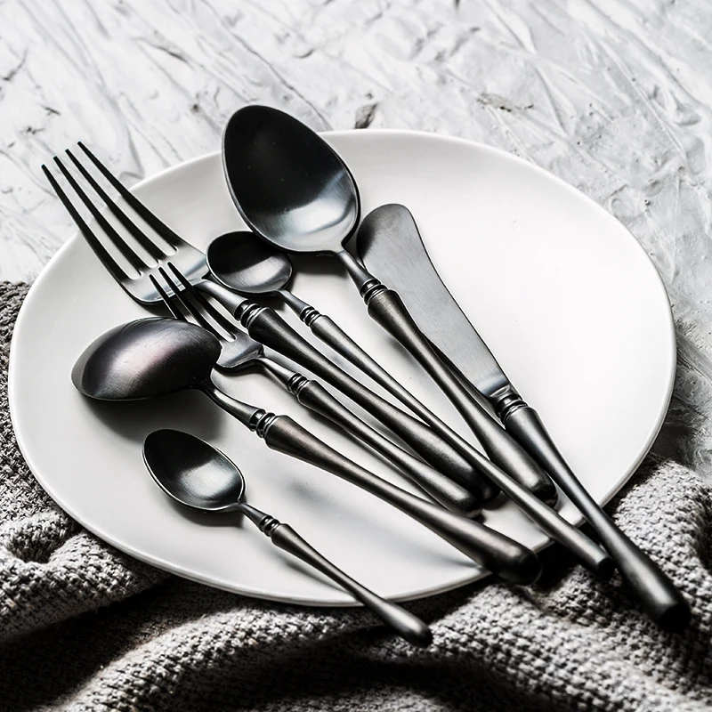Домашние европейские столовые приборы ложка 3 шт. из нержавеющей стали черного и
