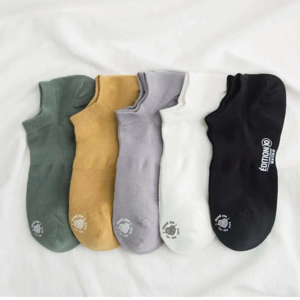 5 пар/лот мужские сетчатая лодка носки с модным принтом буквы для мужчин в черном