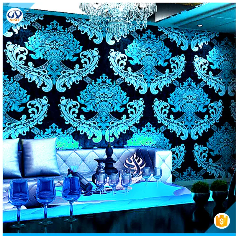 Роскошные обои из дамасской фольги с рисунком синего и красного цветов для