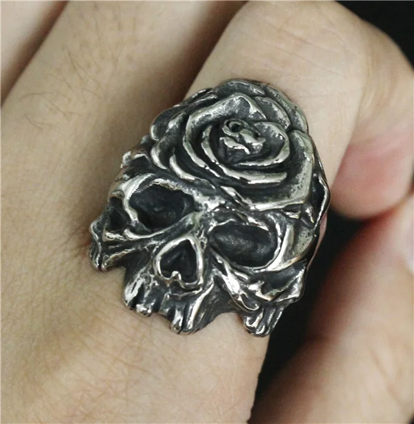 Размер от 8 до 13 Крутое кольцо с черепом зомби розой из нержавеющей стали 316L