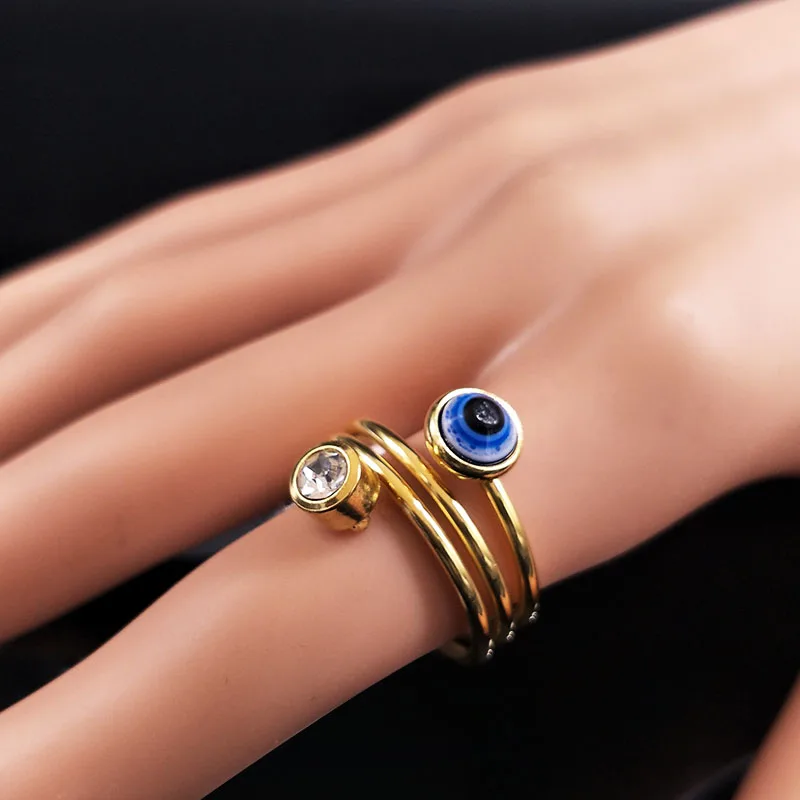 2021 модные мусульманские кольца из нержавеющей стали с кристаллом сглаза для