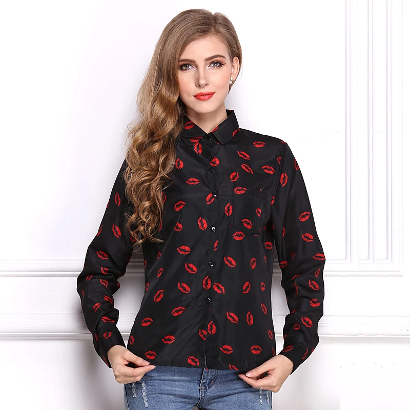 Женская блузка большого размера воротник с лацканами длинные рукава Джерси