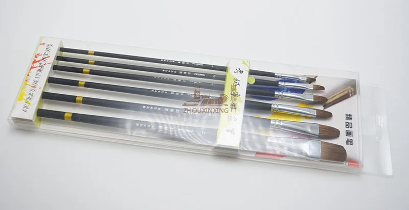 

6 pcs/set weasel hair Fingernail sape oil painting brush black long wood rod Gouache Watercolor Painting Pen art supplies