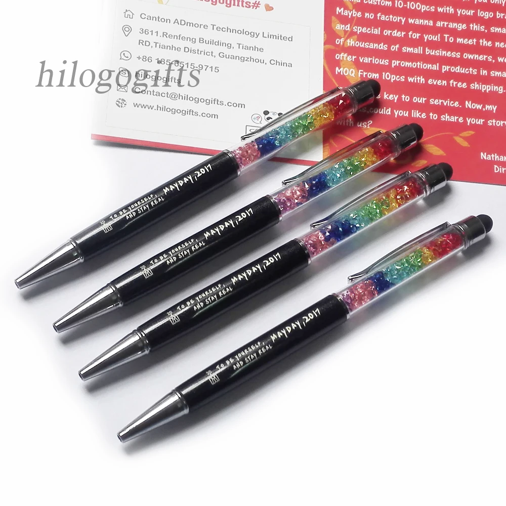 Hilogogifts Радуга кристалл алмаза металлический стилус 30 шт. много настроены с моим логотипом текст/электронной почты/weburl на теле ручки