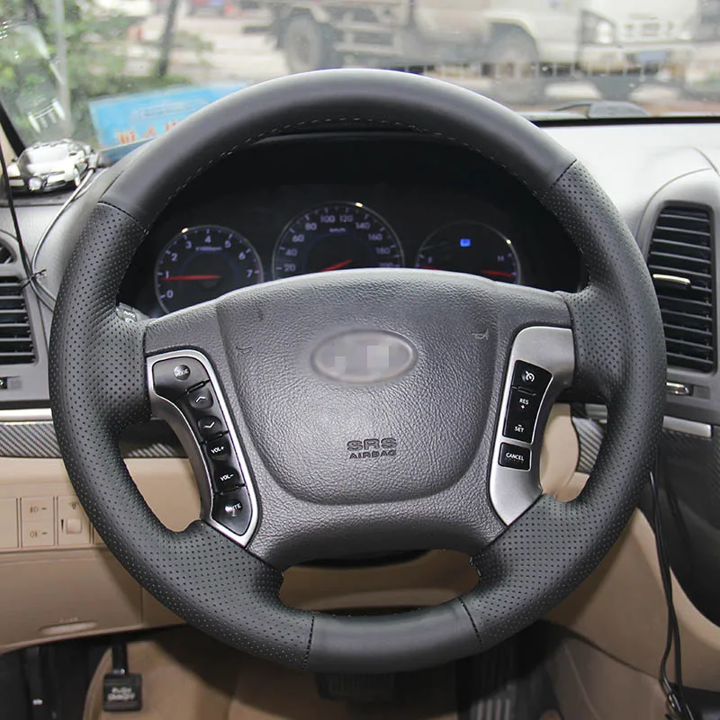 Новинка Противоскользящий черный кожаный чехол на руль для Hyundai Santa Fe 2012|steering wheel
