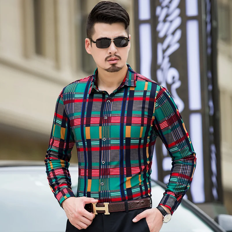2018 Для мужчин Рубашки для мальчиков Повседневное плюс Размеры 7XL Slim Fit плед