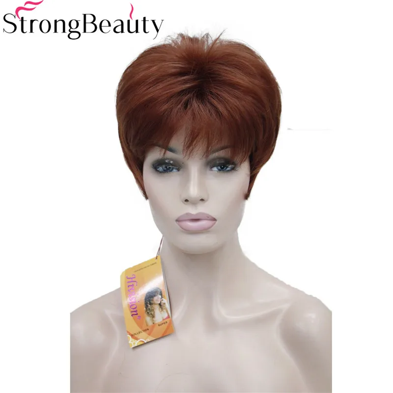 StrongBeauty короткие прямые синтетические красные оранжевые коричневые светлые парики высокие термостойкие полный парик много цветов на выбор