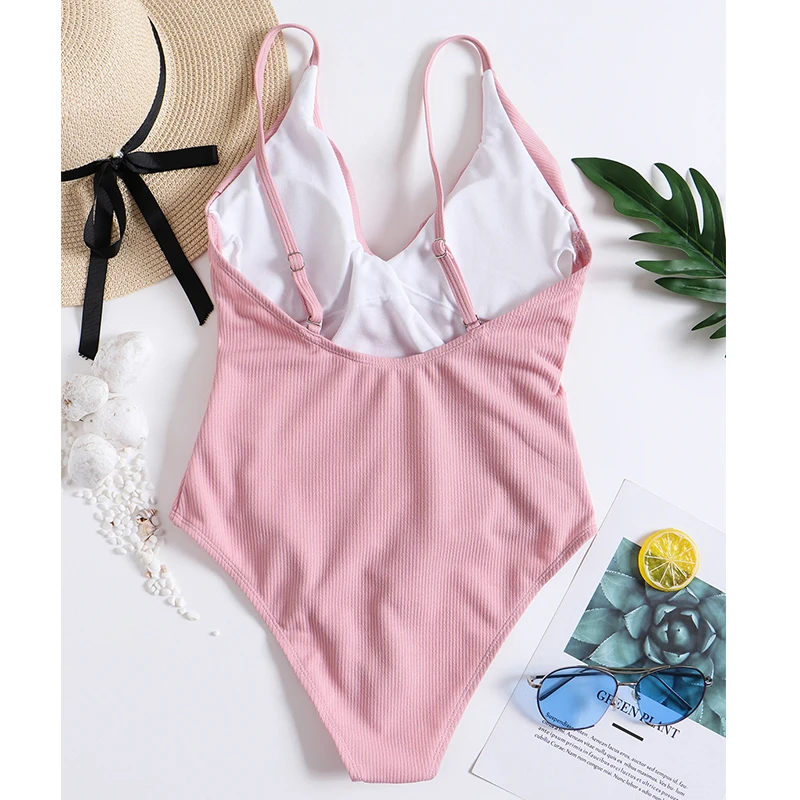 

2019 Sexy One Piece Swimsuit Push Up Bathing Suit Swimwear Women Falbala V neck Ruffle Sexy Monokini Lady Swimming suit Biquini