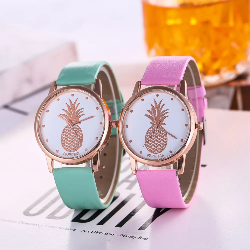 Мода ананас циферблат наручные часы Reloj para mujer кожаный ремешок Для женщин