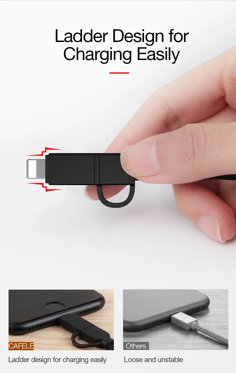 Cafele, 2 в 1, Выдвижной USB кабель, 8 Pin, Micro USB кабель, 130 см, цинковый сплав, кабель USB для синхронизации данных, для iPhone X, Xs, 8, 7, Xiaomi, huawei