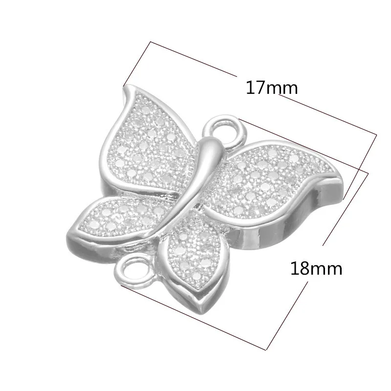 Медная микро закрепка в виде бабочки искусственная кожа с цирконием AAA 18*17 мм 5 шт.
