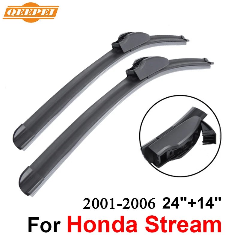 QEEPEI Front and Rear Wiper Blade no Arm For Honda Stream 2001-2006 High quality Natural Rubber windscreen 24''+14'' |