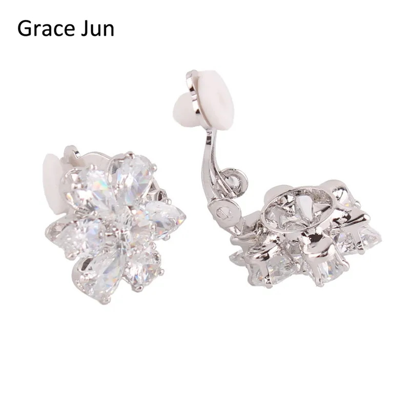 Бренд Grace Jun(TM) Новая мода AAA кубический цирконий капли клипсы на серьги без пирсинга для женщин Подвеска-амулет для вечеринки без отверстия зажим для ушей